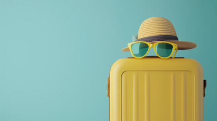 A sleek suitcase, paired with trendy sunglasses and a stylish hat. Perfect for globetrotters aiming to make a statement while jet-setting around the world.