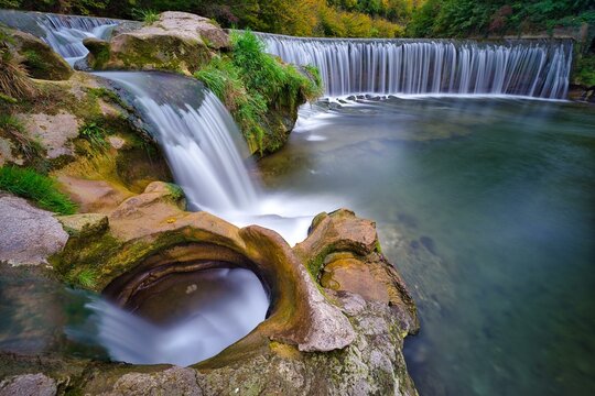 Monkey gorge with waterfall on the river Toess, Winterthur, Canton Zurich, Switzerland, Europe
