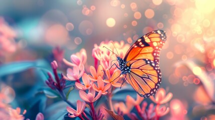 A butterfly sitting on a flower with lots of light, AI