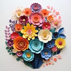 Minimalist paper cut garden rainbow flowers blooming spectrum of petals