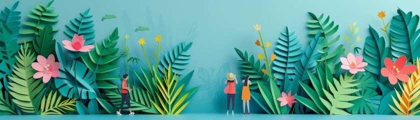 Minimalist paper cut of a botanical garden tour