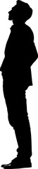 Man in jacket standing with hand in his pocket, side view, isolated vector silhouette