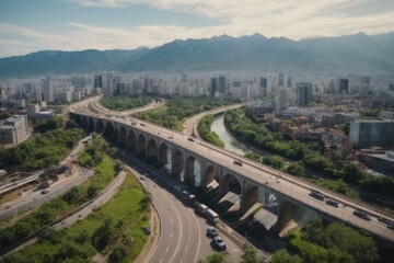 Aerial view of city bridge road view