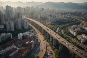 Aerial view of city bridge road view
