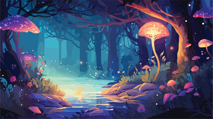 A whimsical magical forest inspired by Maxfield Par - obrazy, fototapety, plakaty
