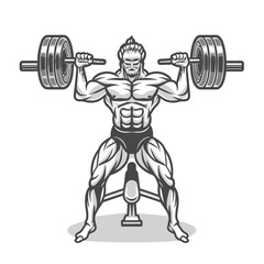 Fototapeta na wymiar red white black modern style minimalist lines of a strong muscle pose strong body builder anatomy man at gym with bundle Doing exercises in all body positions using different gym equipment 