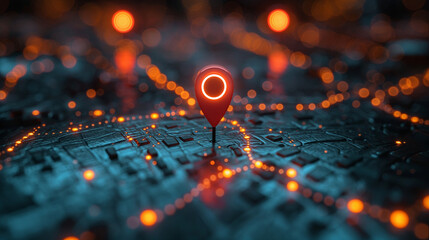 Digital hand set location on map with  pins. AI technology in GPs