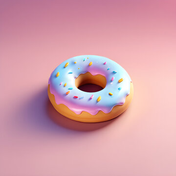 Cute 3D donut icon in a cartoon clay style and soft pastel colors