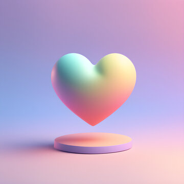 Cute 3D heart icon in a cartoon clay style and soft pastel colors