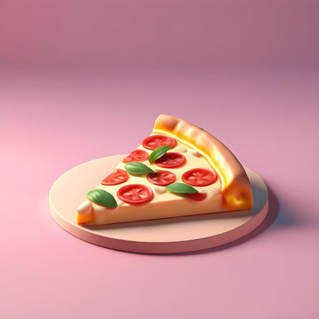 Cute 3D slice of pizza icon in a cartoon clay style and soft pastel colors