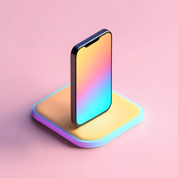 Cute 3D smartphone icon in a cartoon clay style and soft pastel colors