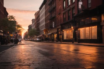 Poster Verenigde Staten Empty street at sunset on the street of New York city