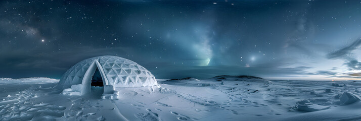 Tranquil Arctic Night: Indigenous Igloo House under Aurora Borealis - obrazy, fototapety, plakaty
