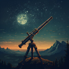 Vintage telescope pointed at the stars.  - obrazy, fototapety, plakaty