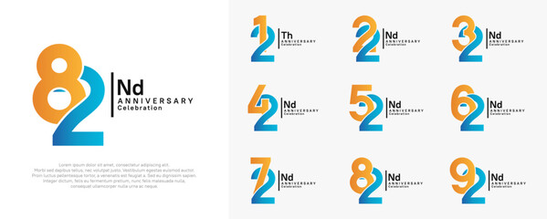anniversary vector design set with orange and blue color can be use for special moment