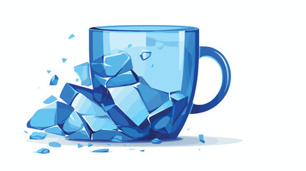 Blue broken shattered cup or mug icon flat vector i - obrazy, fototapety, plakaty