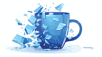 Blue broken shattered cup or mug icon flat vector i - obrazy, fototapety, plakaty