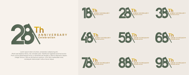 anniversary logotype vector set. green and gold color with slash for celebration day