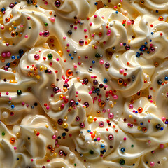 Yellow Vanilla Ice Cream Seamless Pattern with Rainbow Sprinkles for Backgrounds, Wallpapers, Textile, and Gift Wrap Design