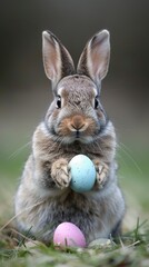 An Easter bunny oozes cuteness with his long ears and bright eyes, bringing joy and charm to the season's celebration. Soft-furred bunny in an adorable figure.