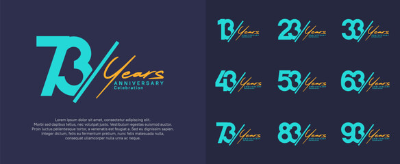 anniversary logotype vector design with slash and orange handwriting blue color for special day