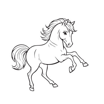 Beautiful hand-drawn vector illustration of funny horse isolated on a white background for coloring book for children