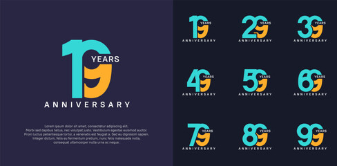 anniversary logotype vector set with blue and yellow color for special celebration day