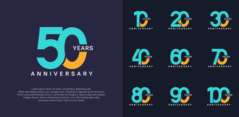 anniversary logotype vector set with blue and yellow color for special celebration day - obrazy, fototapety, plakaty