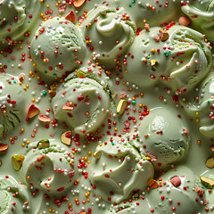 Pistachio Cream Ice Cream with Rainbow Sprinkles Seamless Pattern Design for Backgrounds, Wallpapers, Textile, and Gift Wrap