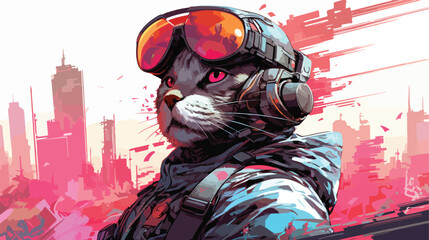 Cat looking at it and on top of the world cyberpunk