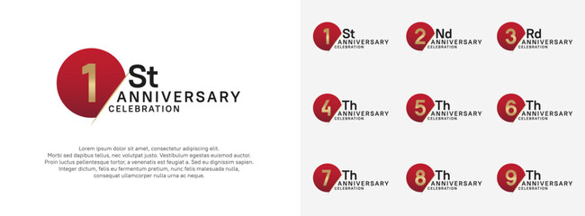 anniversary logo style vector sets. red circle and gold number for celebration