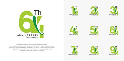 anniversary vector set. green color with swoosh can be use for celebration