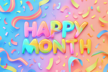 Happy month colorful rainbow 3D banner, pride month conceptual image