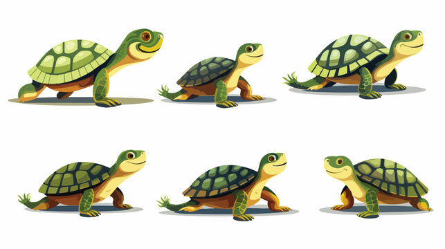 Collection of Painted Turtle Poses flat vector 