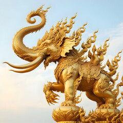 golden dragon statue  dragon, asia, statue, sculpture, china, thailand, temple, golden, gold, art, decoration, culture, architecture, religion,Ai generated 