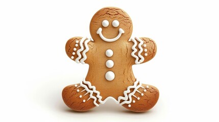 Glossy Icing Gingerbread Man Cookie Cutout, Isolated Christmas Decoration, Digital Illustration