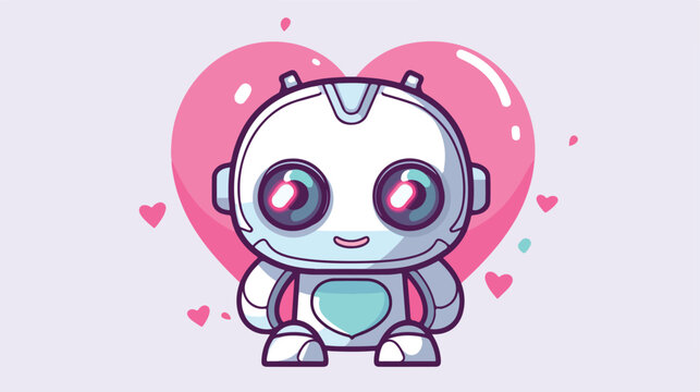 Cute white cartoon robot with heart symbols instead