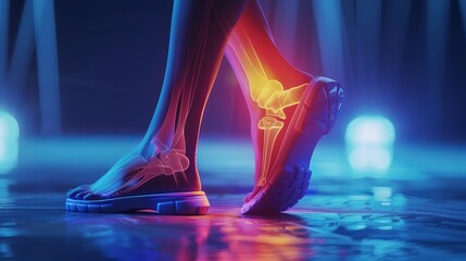 Woman suffering from joint diseases, hallux valgus, plantar fasciitis, heel spur, foot pain, health problems concept, 3D medical illustration - obrazy, fototapety, plakaty