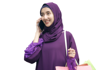 Transparent background, PNG, .PNG, PNG file, Muslim woman using a smartphone.