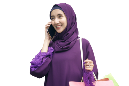 Transparent background, PNG, .PNG, PNG file, Muslim woman using a smartphone.