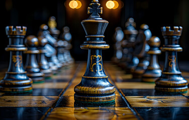 Chess board on dark background.