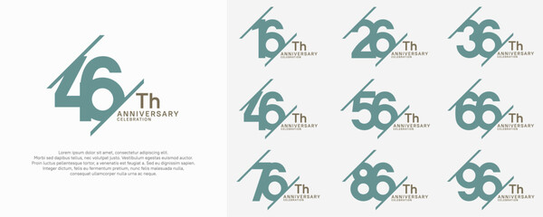 anniversary vector set with blue color and slash for celebration purpose