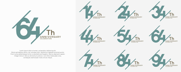 anniversary vector set with blue color and slash for celebration purpose