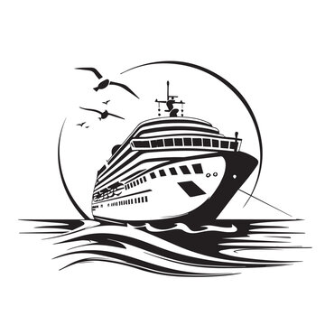 recommend clip art: Elegant cruise ship in cartoon, doodle style . Image for t-shirt, web, mobile apps and ui. Isolated 2d vector illustration in logo, icon, sketch style, Eps 10, black and white. AI Generative