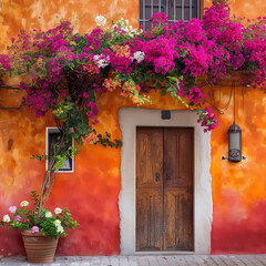 contrast colorful vintage old wall and door of a town house