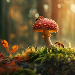 colorful mushroom in the nature macro