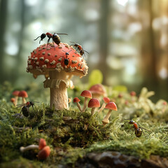 colorful mushroom in the nature macro