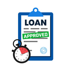 Quick Loan Vector Illustration. Loan approved document and stopwatch.