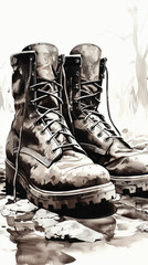 Vintage Military Boots Illustration


