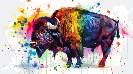Foto op Canvas Bison or buffalo colorful with water color spectrum © Matt